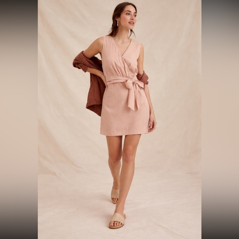 Anthropologie NWT Linen Wrap Mini Dress Size XXS. - Picture 2 of 16